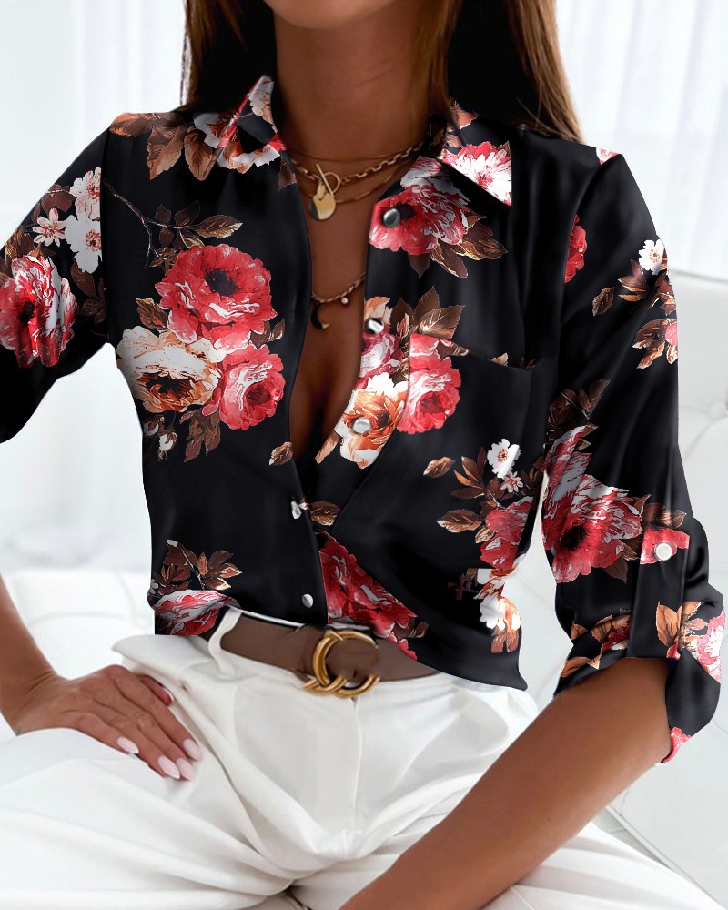 Winter Clothing Pinterest - Kadın Uzun Kollu Geometrik Baskılı Düğmeli
