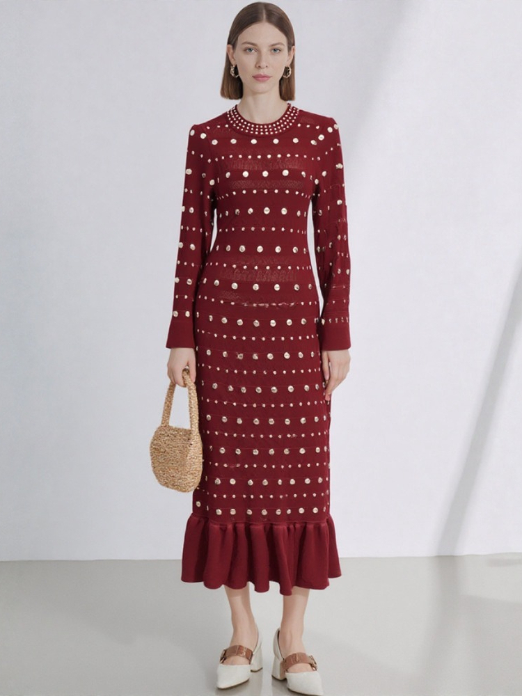 Winter Clothing Pictures - Yeni Kırmızı Uzun Kollu Örme Kazak
