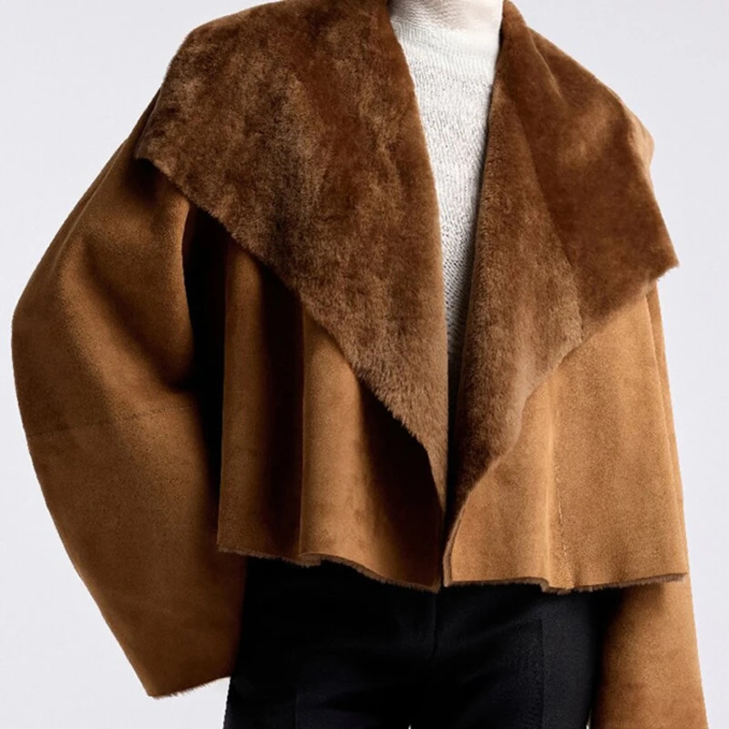 Winter Clothing Pictures - Kadın Suni Süet Ceket Çift Taraflı,
